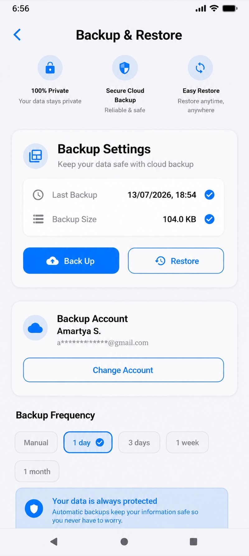 Google Drive Backup interface